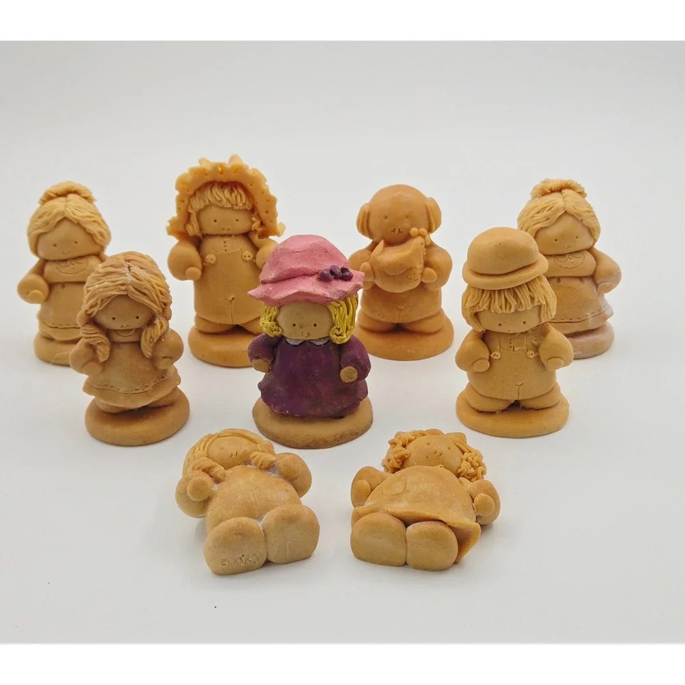 Vintage 1983 Clay Dough Figurines and Ornaments Set of 9 Folk Art Decor